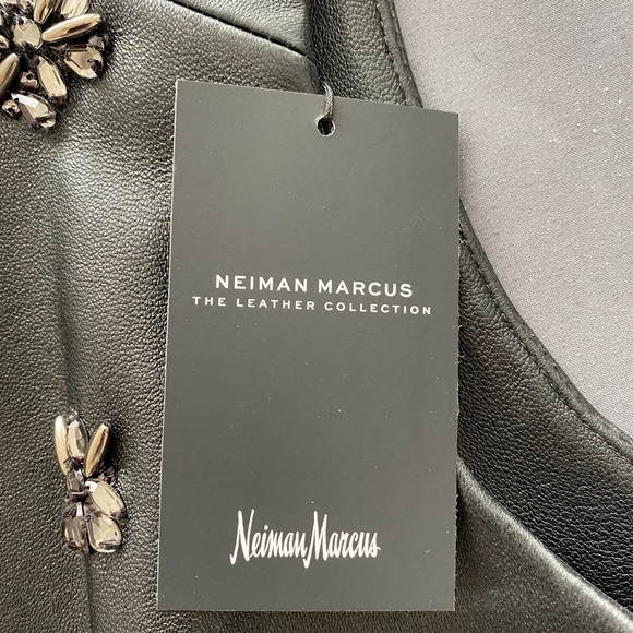 New |  Neiman Marcus Embellished Leather Peplum Top - Picture 8 of 8